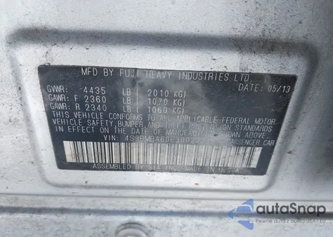 2014 Subaru Legacy 2.5I из США, поврежденный, VIN 4S3BMBA60E3002221